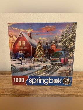Springbok 1000-Piece Red Barn Tree Farm  Holiday Puzzle • NIB Sealed
